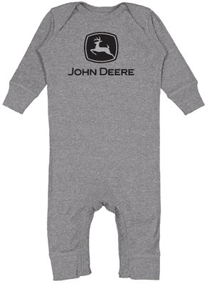 John Deere Gray Long Sleeve Romper with Logo